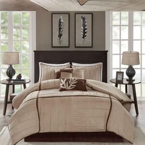 NEW Madison Park Microsuede 7 pc set Queen Elegant Cream and Brown Bedding Set